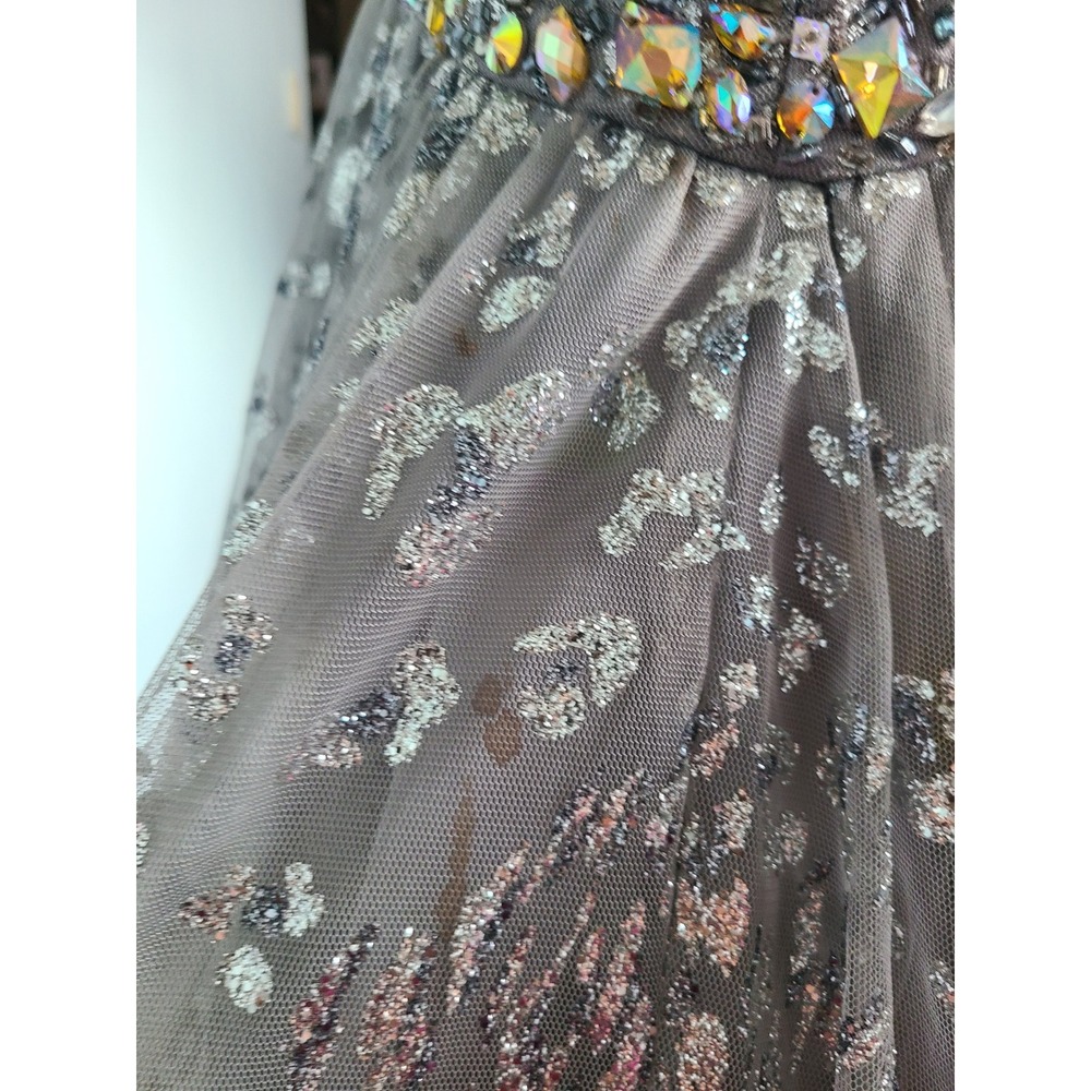 Jovani Sz 2 Mermaid Formal Prom Dress Silver Sparkly Cheetah Y2K McBling Studded - Picture 11 of 11